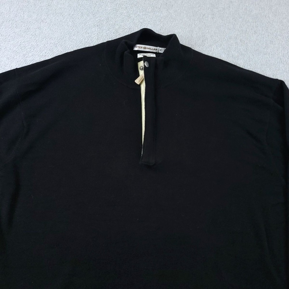 Peter Millar Sweater Mens XL Black Silk Cashmere Quarter Zip Pullover Luxury - Picture 2 of 9